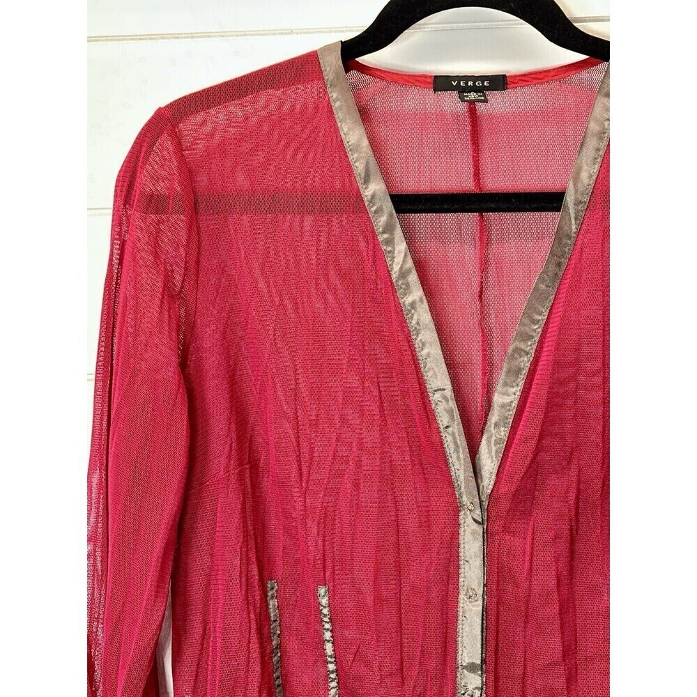 Verge New Zealand Womens L Sheer Snap Tie Front Kimono Contrast Trim Rave Disco